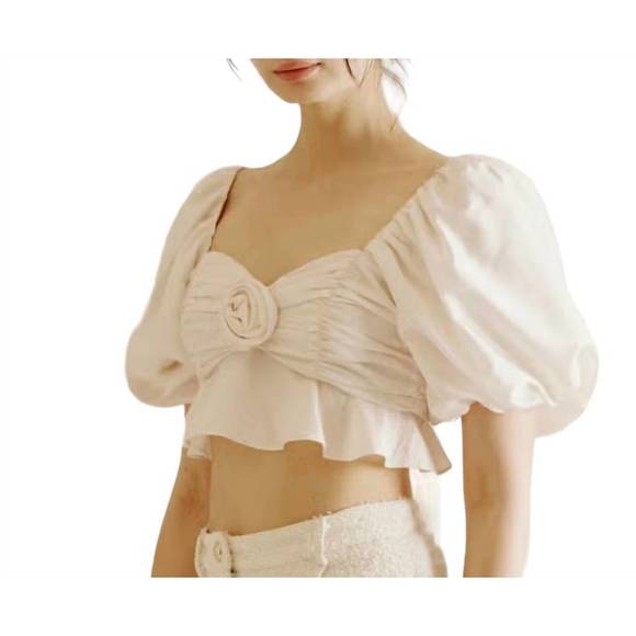 NEW STORIA satin sheen rose crop top in ivory - Picture 3 of 4